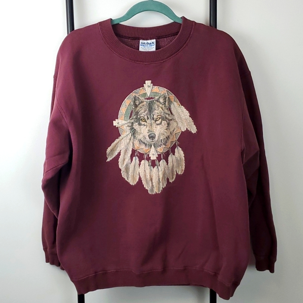 Vintage Maroon Wolf Dreamcatcher Sweatshirt